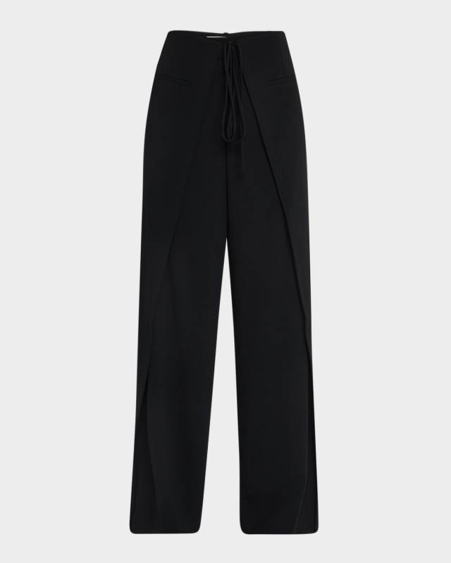 Overlap Soft Crepe Straight-Leg Pants